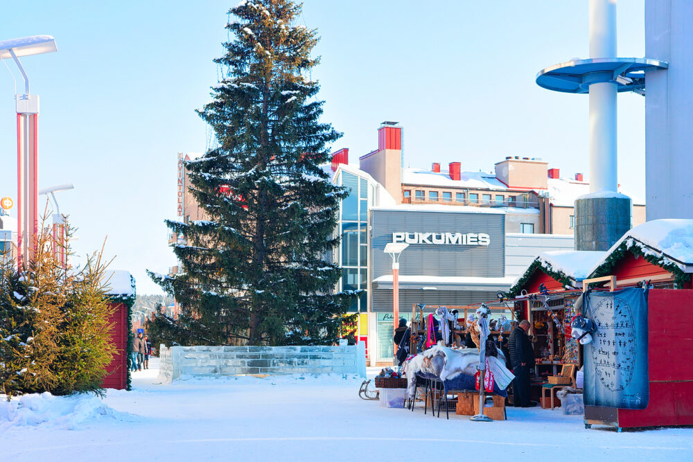 People At Lordi Square In Rovaniemi In Winter