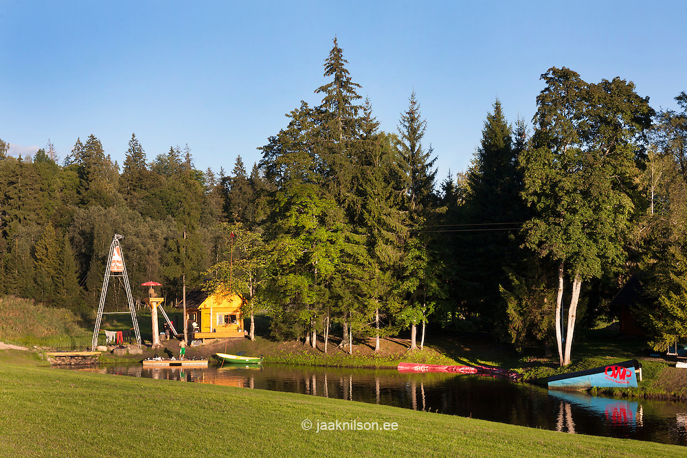 Otepää wakepark in Estonia. Extreme sport, adventure park, wakeboarding.